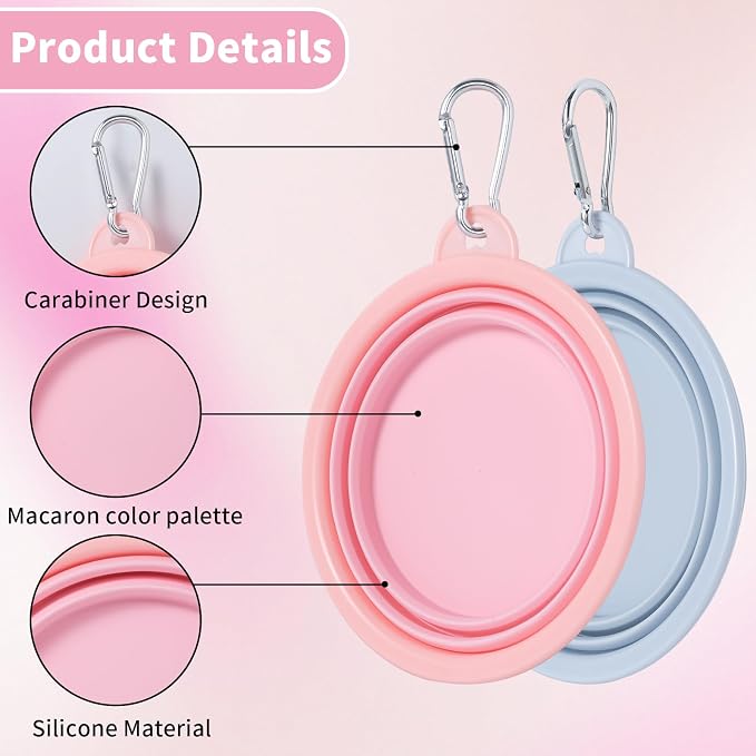 SLSON Macaron Collapsible Dog Bowl, 2 Pack, Large, Coral & Light Grey