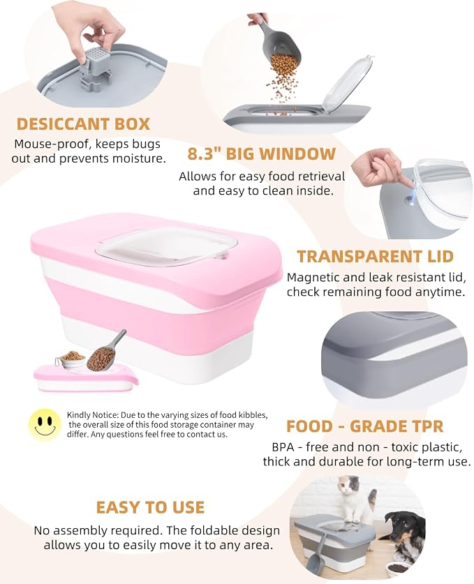 10-13 Lbs Airtight Dog Food Storage Container, 13 Lbs, Pink