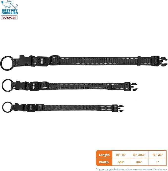 Best Pet Supplies Voyager Reflective Dog Leash or Collar with Neoprene Handle, for Small, Medium, and Large Breed Puppies, Cute and Heavy Duty for Walking, Running and Training - Black, S