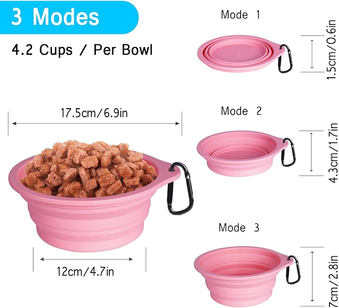 PetBonus Large Collapsible Dog Bowls, 2 Pack, 34oz, Purple, Pink