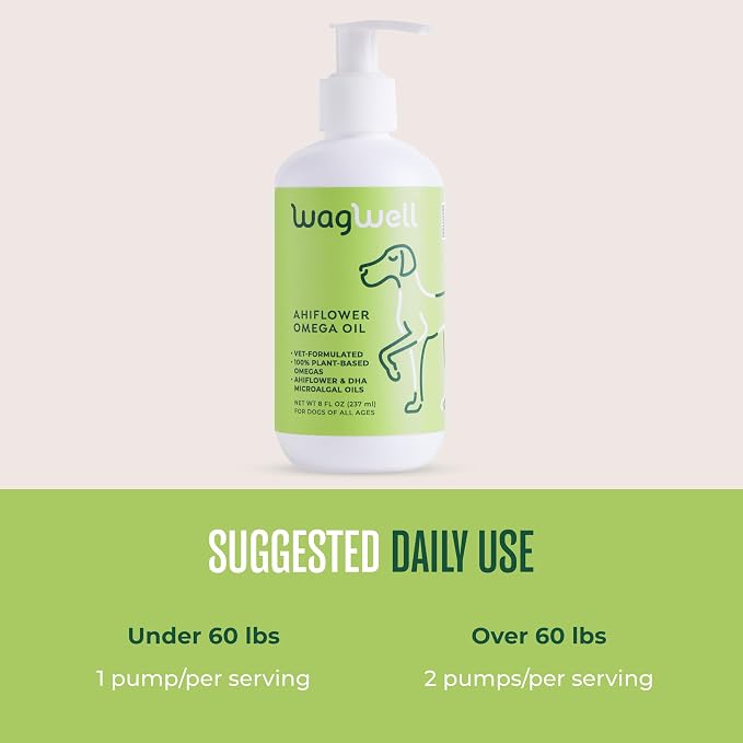 WagWell Ahiflower Omega Oil for Dogs, Plant-Based All Natural (8 fl oz)