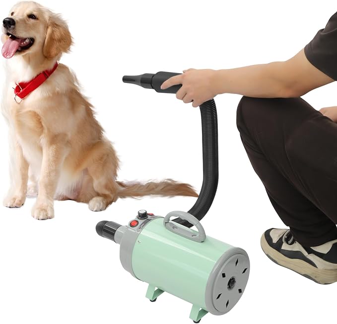 Dog Dryer, Dog Dryer for Pet Grooming, 2200W Pet Grooming High Velocity Force Blower with 4 Nozzles, Adjustable Speed and Temperature Control High Velocity Pet Blow Dryer (Green)