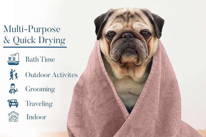 DAN RIVER Dog Towel - Pack of 1, 100% Cotton, 20x40, Ultra Soft 450 GSM, Super Absorbent & Quick Drying Towel for Dogs, Cats, and Other Pets, Dusty Rose.