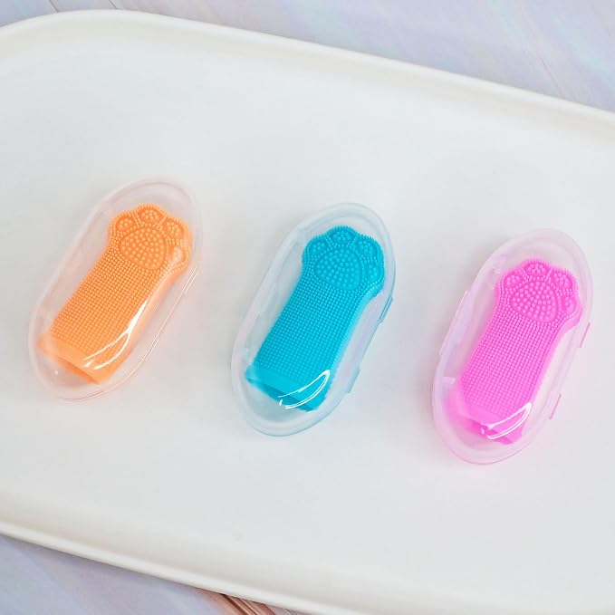 Hera Harmony Finger Toothbrush for Dogs & Cats, Soft Silicone Pet Dental Care Brush for Plaque & Tartar Removal, Teeth Cleaning & Gum Massage, Reusable 3 Pack