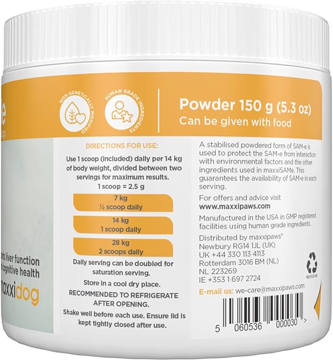 maxxipaws maxxiSAMe SAM-e for Dogs, Liver & Cognitive Support Powder 5.3 oz