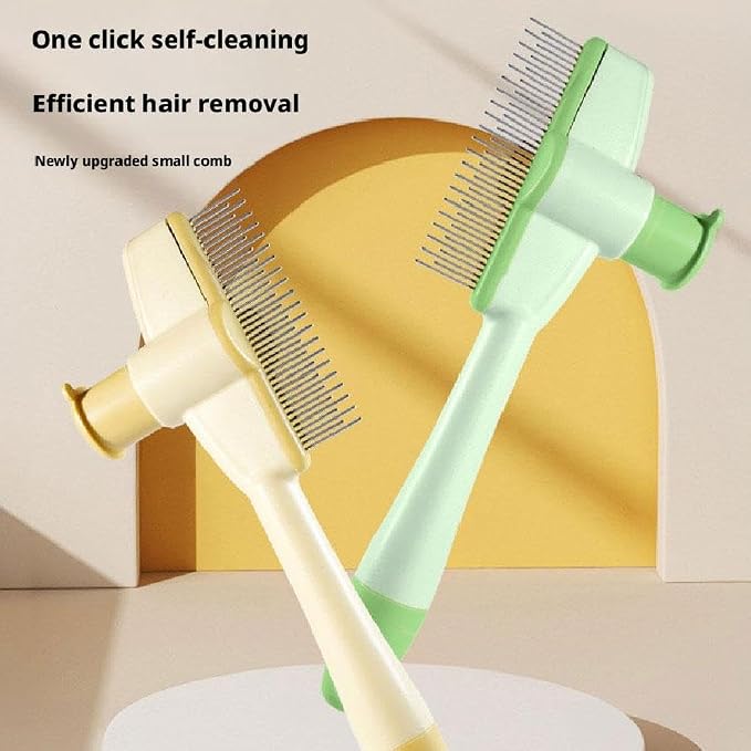 Self-Cleaning Cat Grooming Brush - Flea Comb for Cats & Dogs with Release Button, Pet Hair Removal for Shedding & Fleas, One-Click Cleaning (2025)(Yellow)