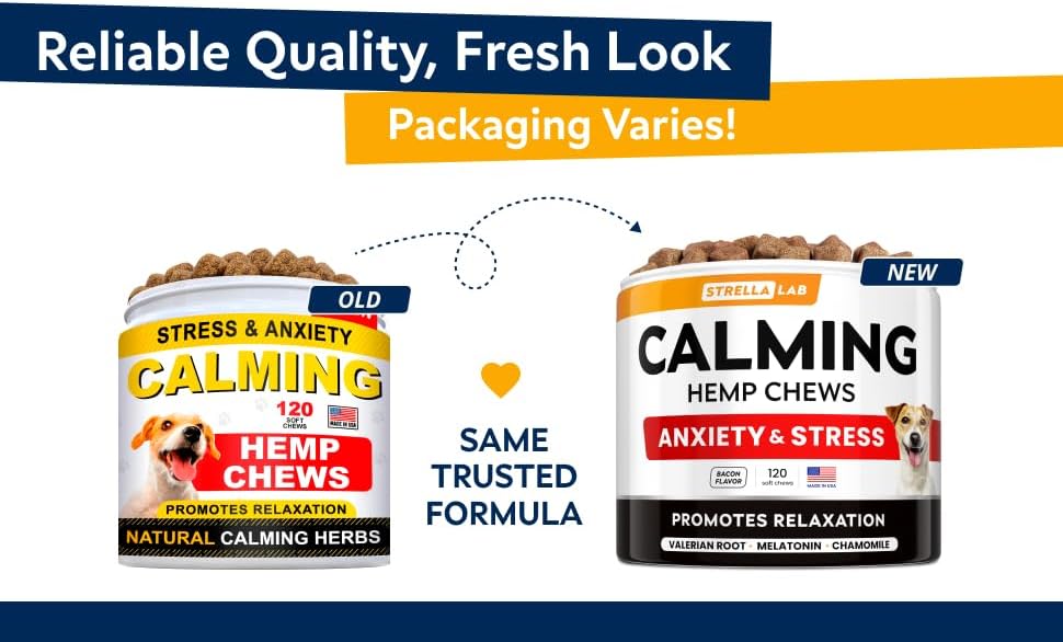 STRELLALAB Hemp Calming Chews for Dogs, Melatonin, 120-Pack, 120ct