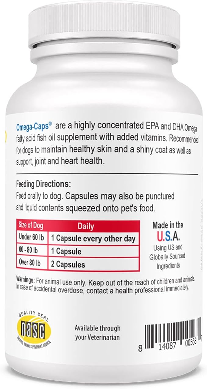 Omega-Caps HP Snip Tips for Cats & Smaller Dogs - Omega 3, EPA, DHA, Vitamins, Minerals, Antioxidants - Support Immune System, Joints, Heart, and Brain - 60 Capsules
