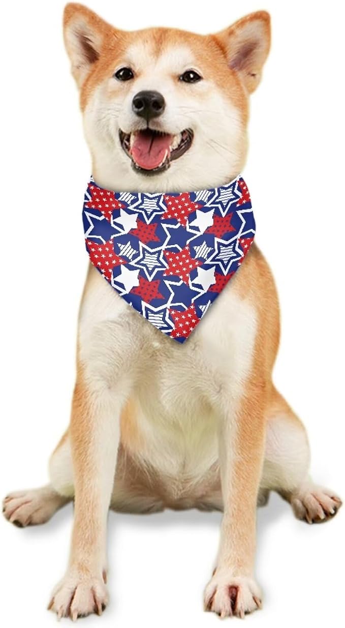 Jeiento Stars American Flag Patriotic Bandanas for Dog Washable Triangle Dog Bibs Hankerchiefs for, Small, Polyester