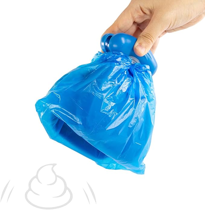 Dog Poop Scoop with Waste Bag Dispenser - BLUE, 10 Refill Bags and Expandable Silicone Body - Compact Portable Design for Easy Storage by Fuzzy Fusion (A Grand Fusion Company) (Blue)