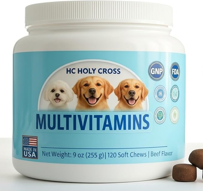 24-in-1 Dog Multivitamin Soft Chews for Dogs - Hip and Joint Supplement with Glucosamine, Chondroitin, Probiotics & Omega 3 - Immune Support, Skin & Coat Health - 120 Count - Beef Flavor