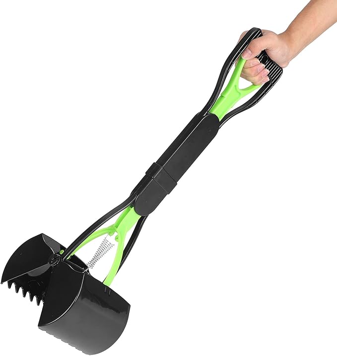 Pet Pooper Scooper, Jaw Easy to Carry Poop Scoop Long Handle Rugged for Easy Grass and Gravel Pick Up for Pet Waste Pick Up(Green+Black)