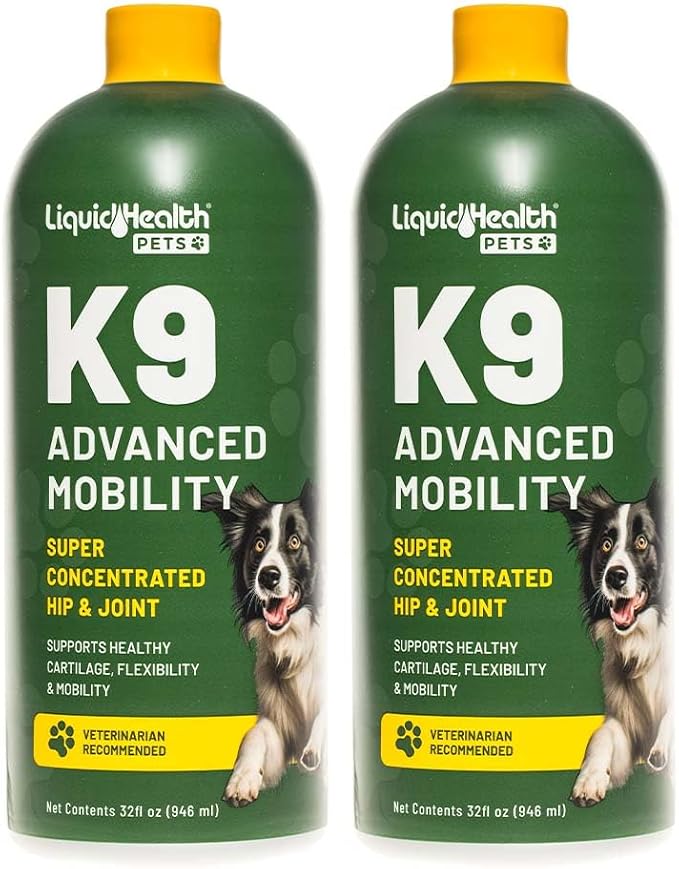 LIQUIDHEALTH Pets K9 Advanced Mobility Liquid Glucosamine Level 5000 for Large Dogs with Chondroitin, MSM, Boswellia Serrata - Dog Hip & Joint Health Vitamins, Pet Joint Oil Juice - USA Made (2 Pack)