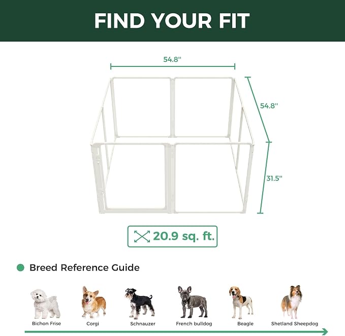 FXW AuraSpace Pro Acrylic Indoor Dog Playpen, Heavy-Duty with Metal Frame, 32" Height 8 Panels for Small and Medium Dogs, White│Patented