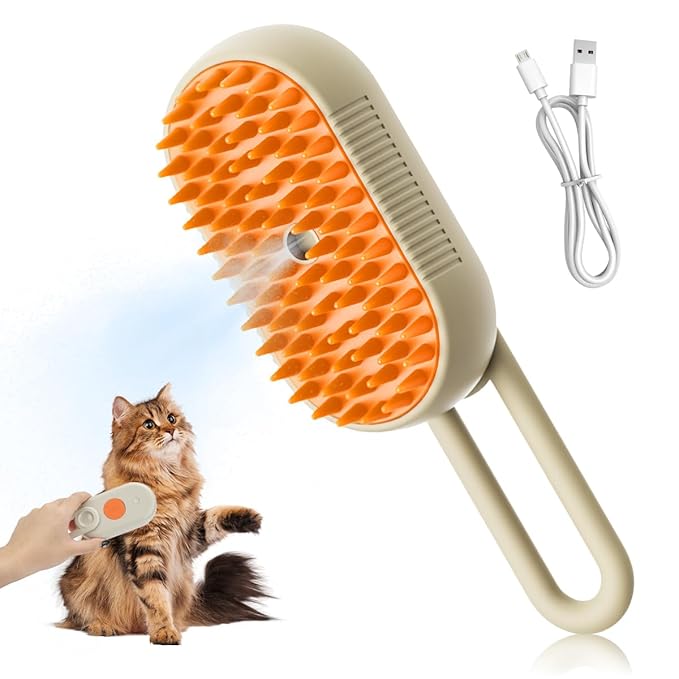 Cat Steam Brush for Shedding - 2026 New Grooming With Steam, Rechargeable Pet Brush for Dogs and Cat,Anti-Static,Massage, Cleaning, Shedding & Combing All In One (Khaki)