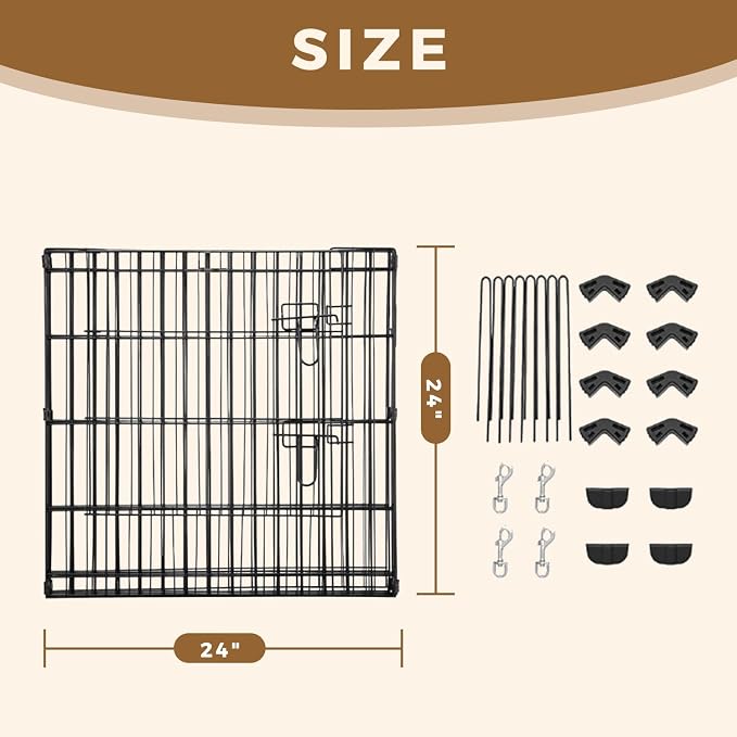 MUTTROS Foldable -24 inch Octagonal Metal Dog Playpen - 8-Panel Exercise Dog Fence with Door, Indoor/Outdoor Dog Corral with Dog Pin for Puppies & Small Dogs, Puppy Gate, Small Black