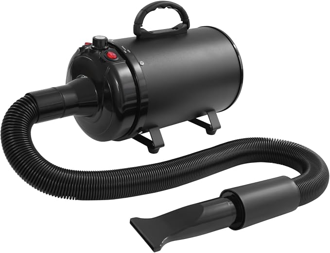 Professional Pet Hair Dryer 2200W, High Velocity Adjustable Dog Cat Blower with 4 Nozzles, Heater, Quiet, Pure Copper Motor, Fast Drying, Black, Grooming Dryer for Home Salon (Black)