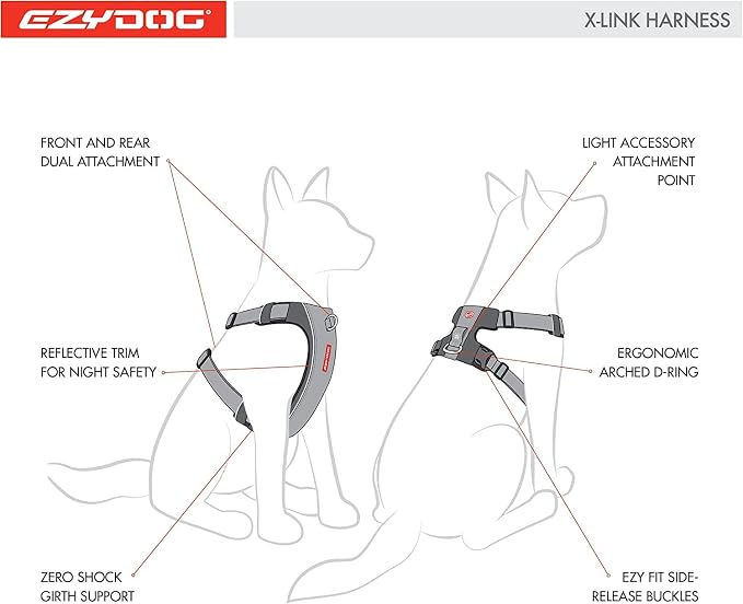 EzyDog X-Link Dog Harness, No Pull Design with Front D-Ring - Small, Blue | Soft Padded Chest Panel, Adjustable, Fits Small or Large Dogs, Accessory Loop, 2 Leash Attachment Points, Reflective Trim,