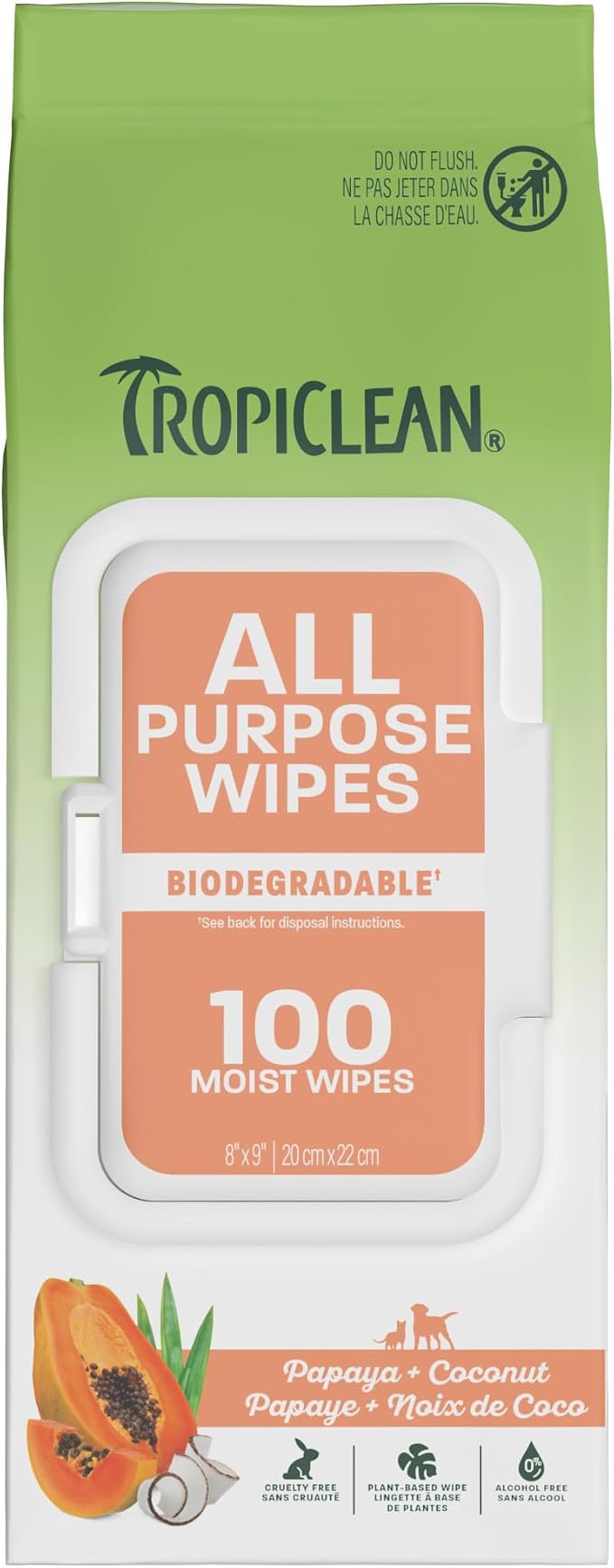 TropiClean Papaya & Coconut Luxury 2-in-1 Pet Wipes, 100ct - Wipes for Dogs & Cats - Gently Removes Dirt, Dander & Smells - for Pet Paws, Face, Body & Bottom - Tropical Papaya & Coconut Scent