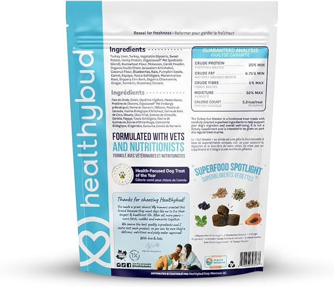 Healthybud Dog Probiotic Chews – Digestive & Gut Health Support – Prebiotic, Fiber, Pumpkin & Sweet Potato – Stool Hardener & Sensitive Stomach Relief – Made in Canada (14.1oz)