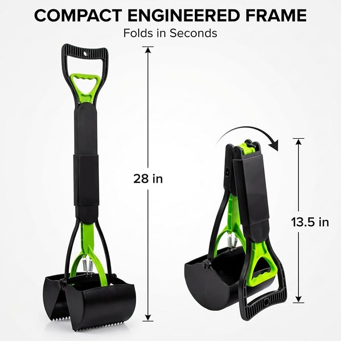 28“pooper scooper,dog pooper scooper,pooper scooper for large dogs,Folding Dog Poop Scooper, No-Bend Cleanup,with Durable Spring & Premium Material, Works on Grass/Dirt/Gravel & More Surfaces (Green)