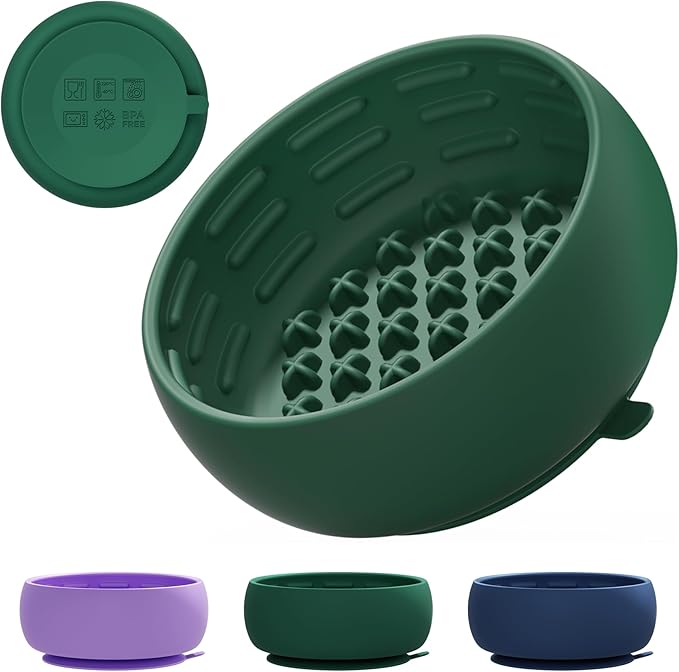 Deep Green Slow Feeder Dog Bowl for Large Breed & Puppies - Prevents Bloat & Improves Digestion - Non-Slip Dog Puzzle Toy with Suction, Made of Food-Grade Silicone(Only for Small Dogs)
