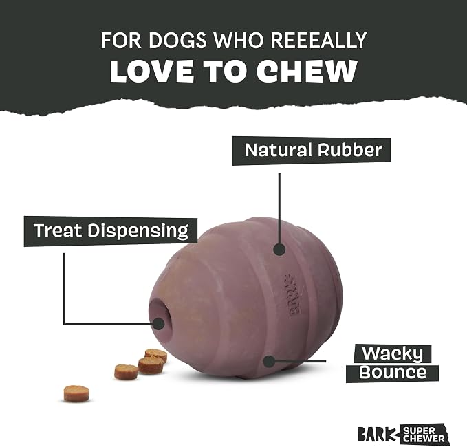 BarkBox Pine Cone Dog Toy | Natural Rubber, Treat Dispensing, Durable & Wacky Bounce | Dog Toy for Aggressive Chewers