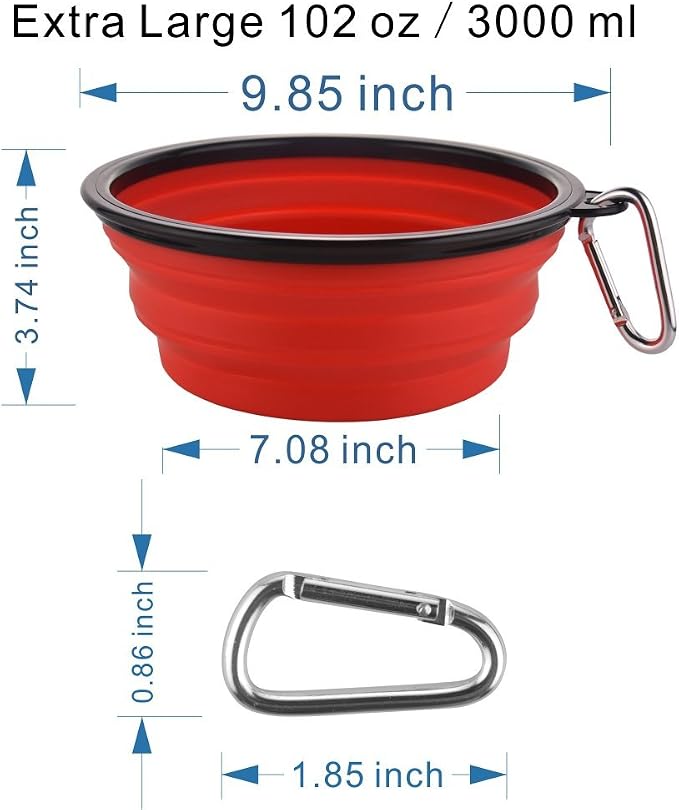 Extra Large Collapsible Dog Bowl, 3L/102oz, Red