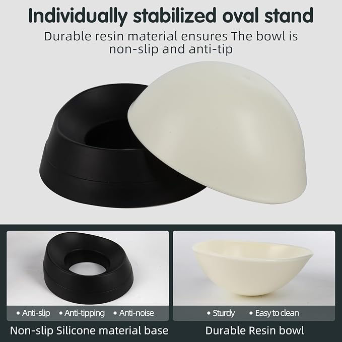 Bulldog Bowl Anti-Slip Dog Cat Dish Detachable Rubber Dog Bowl Pet Sterile Tilted Pet Feeder Slope Base (Black, 2 Cup (Small/Medium Dog))
