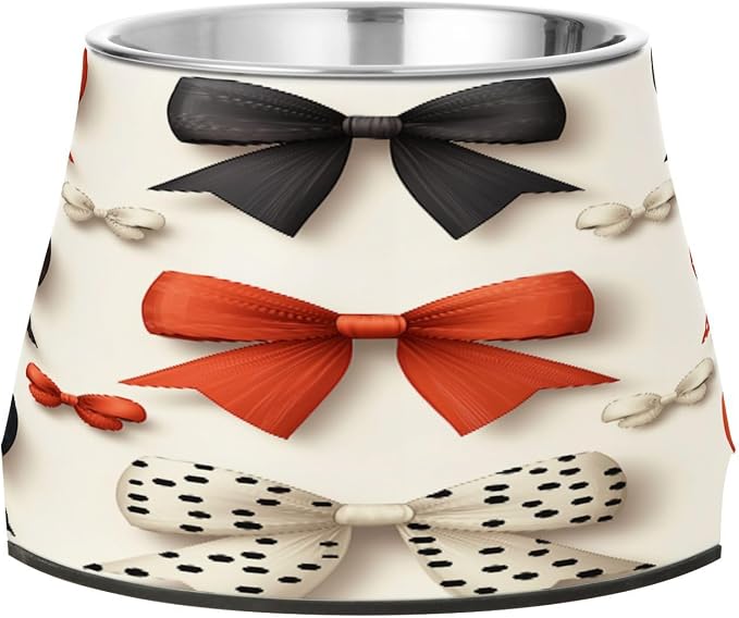 Blueangle Elevated Dog Bowls with Stainless Steel - Non-Slip 2.3 Cup High Capacity Pet Dish for Spinal Health & Red Bow Design（403）