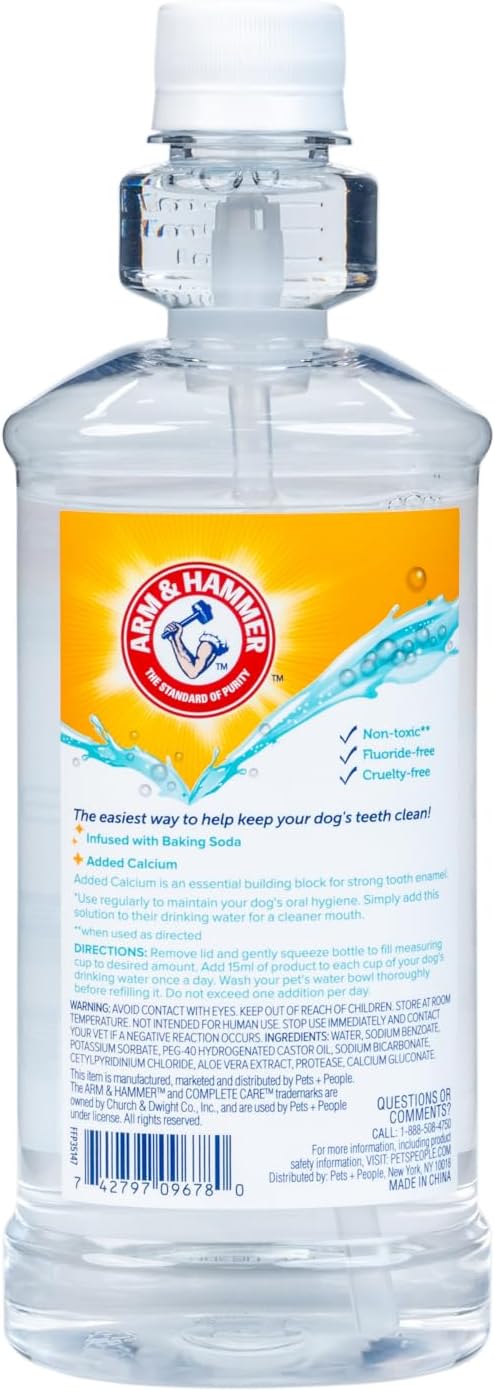 Arm & Hammer Complete Care Dental Water Additive, Easy Portion, 16 Fl Oz | Odorless, flavorless daily formula with baking soda supports tartar control for dogs