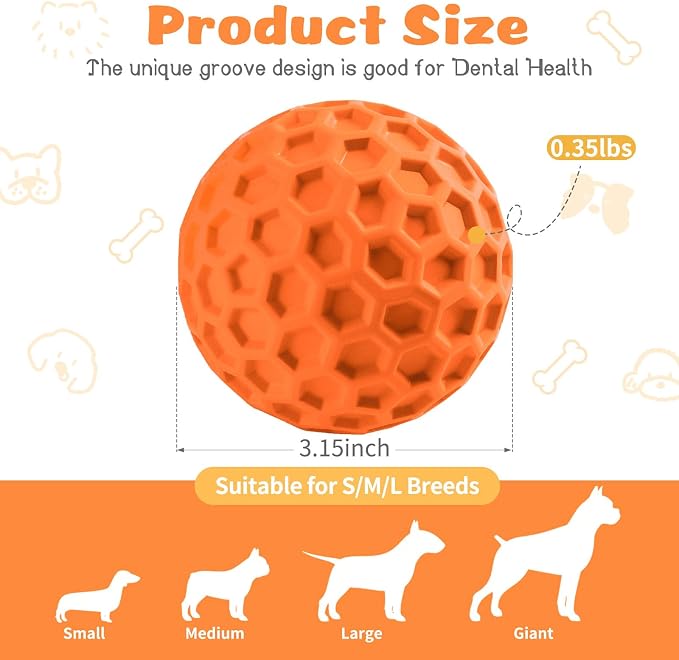 HIPPIH Indestructible Squeaky Dog Toys, Interactive Dog Balls 2 Pack | Chew Toys for Aggressive Chewers, Natural Rubber, Large/Medium Dogs, Tough Puppy Teething Toy, Relieve Anxiety