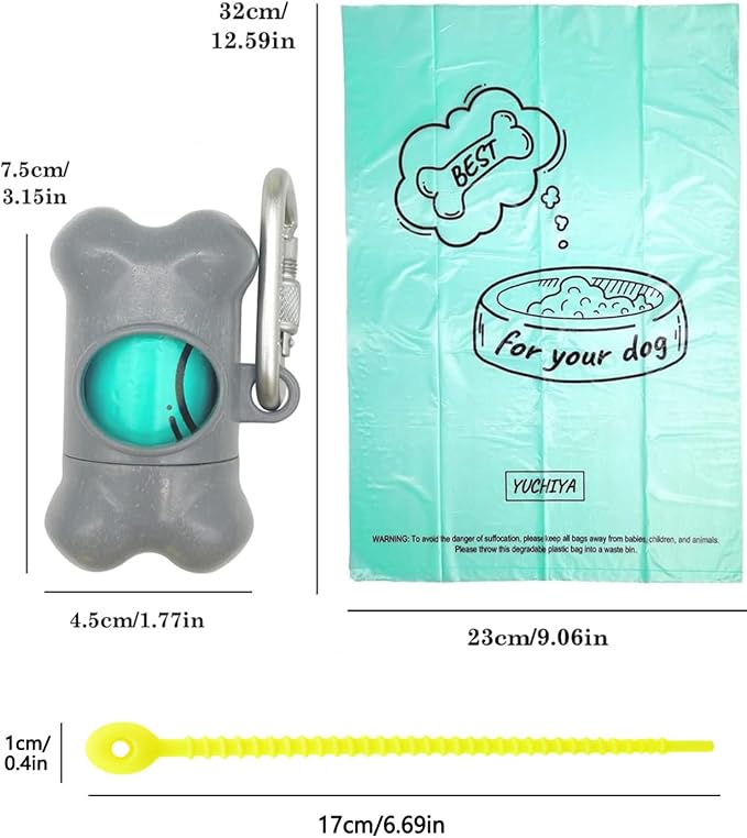 Dog Poop Pickup Bags Holder Dispenser with Standard-Sized Leak-Proof Scented Doggy Waste Bags and Carabiner with Safety Lock&Fastener Never Loose on Leash Lead Again (2 Holders 30 Bags, Grey)
