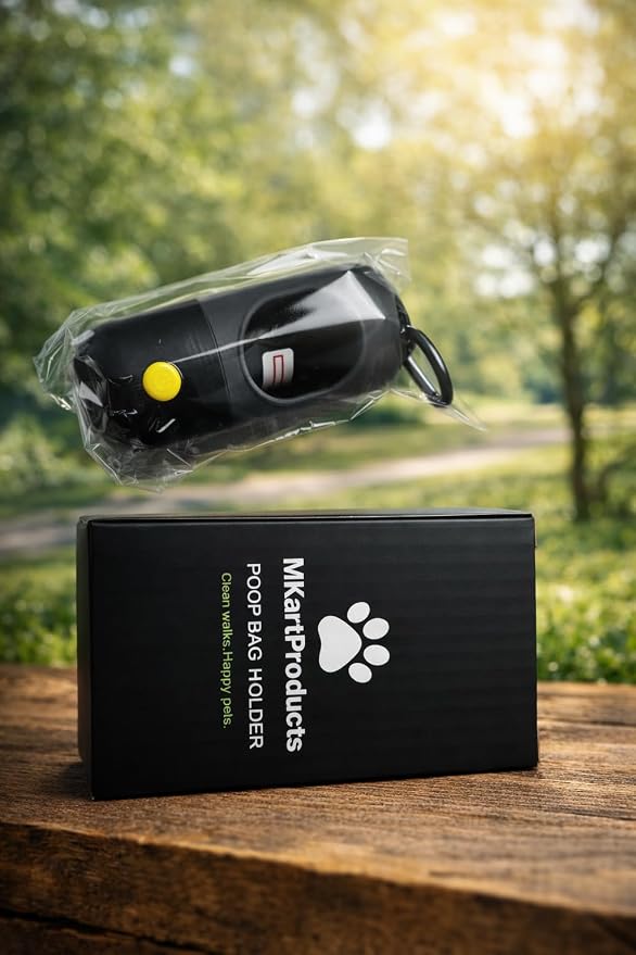 Portable Dog Poop Bag Dispenser with LED Flashlight, Refillable Waste Bag Holder with Carabiner Clip (Dark Gray)