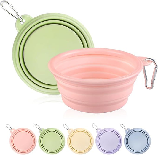 Collapsible Dog Bowls, 2 Pack, Macaron Pink & Green