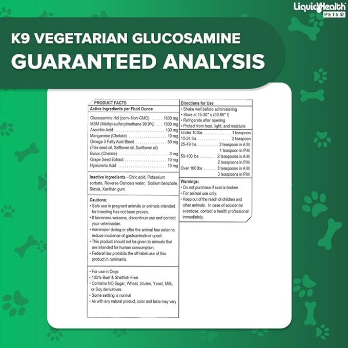 LIQUIDHEALTH Pets K9 Vegetarian Glucosamine Hip & Joint Support Formula & K9 Complete 8-in-1 Multivitamin for Dogs & Puppies - Pet Vitamin Supplement Bundle for Joint Health, Immune Support, USA Made