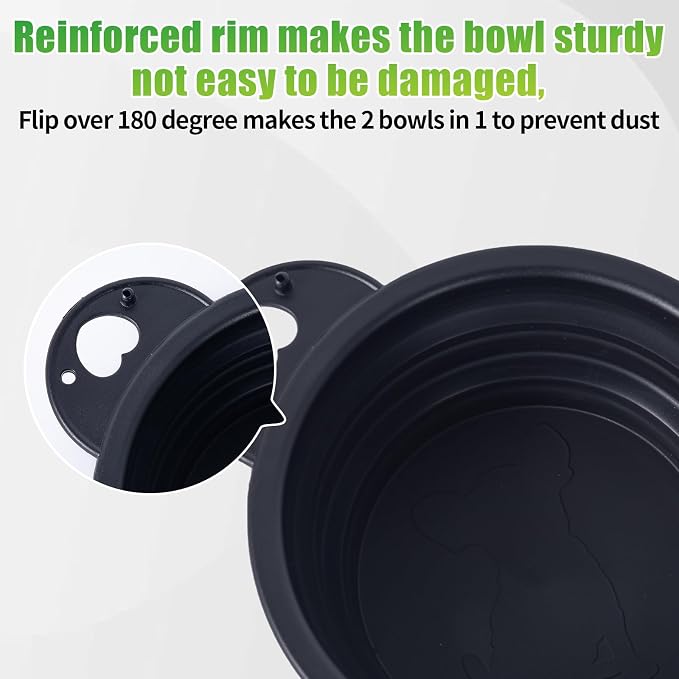 SLSON Collapsible Dog Dual Bowls with Lock Clips, Black