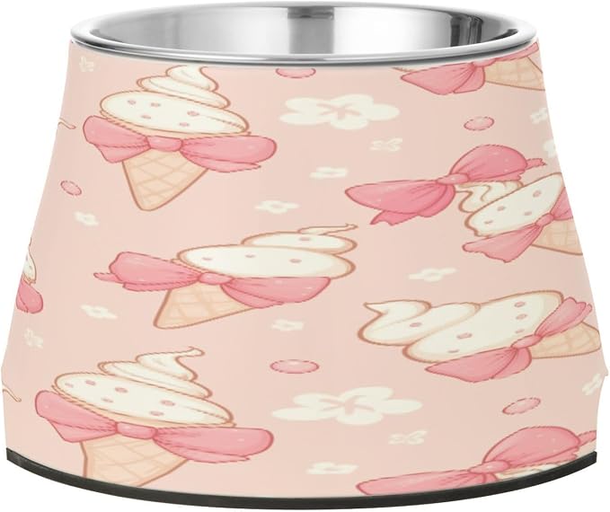 Blueangle Elevated Dog Bowls with Stainless Steel - Non-Slip 2.3 Cup High Capacity Pet Dish for Spinal Health & Ice Cream Bows Design（292）