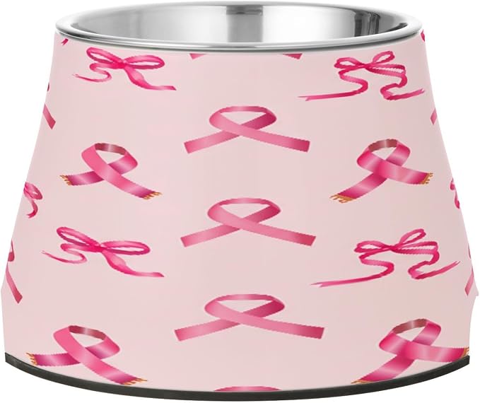 Blueangle Elevated Dog Bowls with Stainless Steel - Non-Slip 2.3 Cup High Capacity Pet Dish for Spinal Health & Red Bows Design（209）