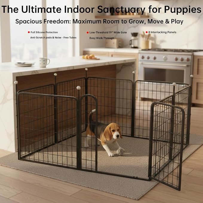 Rustproof Puppy Playpen with Carry Straps, 24in 8 Panels, One Door