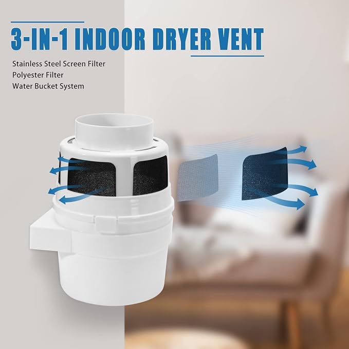 【Upgraded】 NOORNY 3 in 1 Indoor Dryer Vent Kit Lint Trap Bucket Dryer Vent for Apartment - with Double Layer 4-Inch by 5-Feet Gray Proflex Duct, for Electric Clothes Dryers