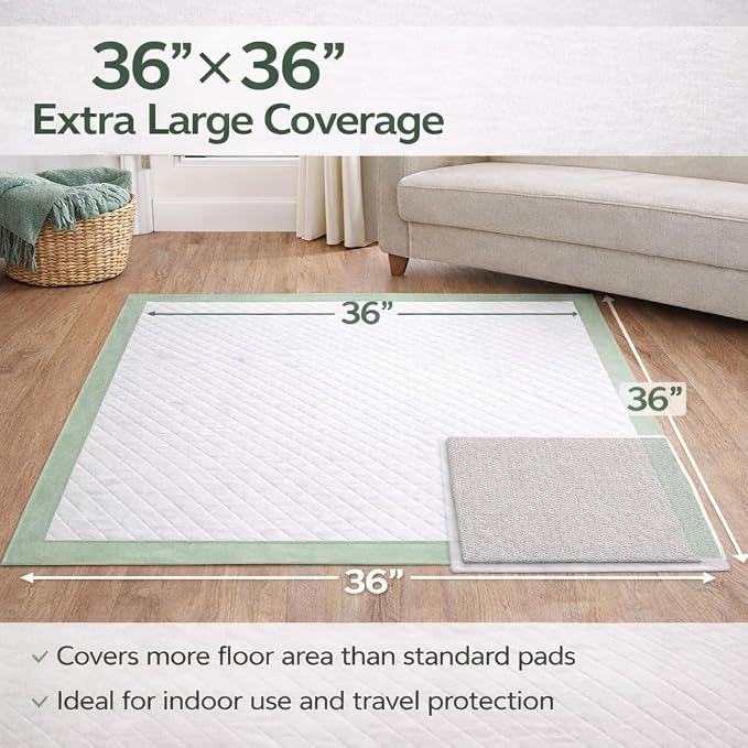Gimars 4XL 36"x36" Thicken Heavy Absorbency Dog Pee Pad Extra Large- Jumbo Disposable Polymer Quick Dry No Leaking Pee Pads for Dogs, Cats, Rabbits Pets 45 Counts - Green