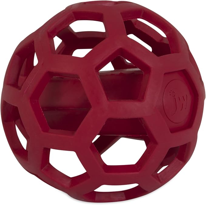 JW Pet HOL-ee Giggler Dog Puzzle Ball, Medium 4.5in, Natural Rubber, Red | 4.5 In Diameter
