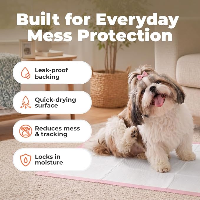 Best Pet Supplies Puppy Pads (22.5 x 22 Inches) - Disposable, Dog Training Potty , Super Absorbent Baby Pink Puppy Pee Pads for Dogs (100 Count)