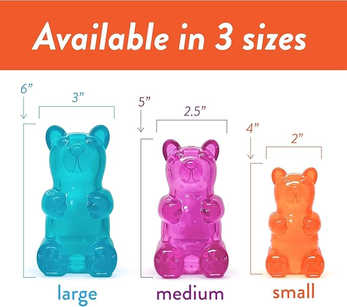 Spunky pup Spunky Bear Interactive Squeaky Dog Toys - Gummy Bear Shape, Crazy Bounce, Dishwasher-Safe, Assorted Neon Colors- Large