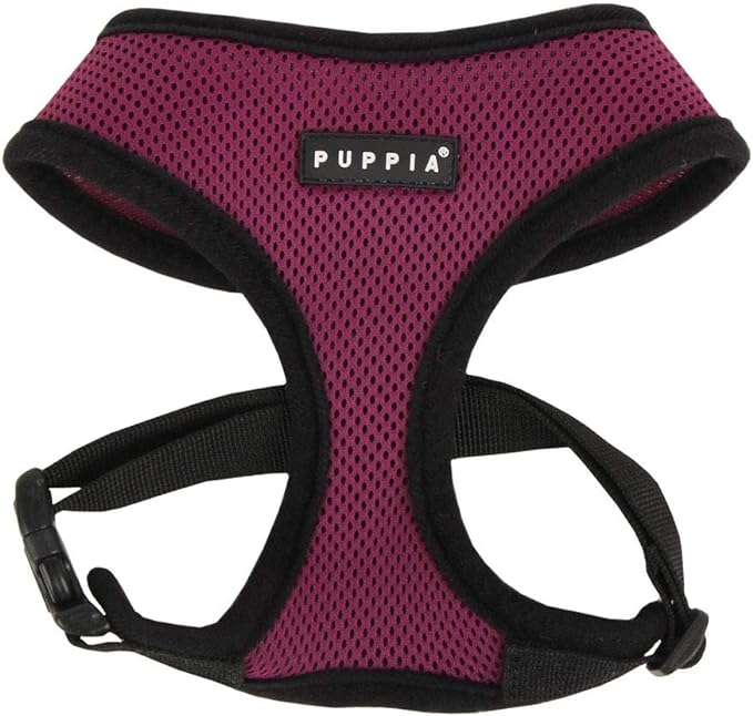 Puppia Soft Dog Harness No Choke Over-The-Head Triple Layered Breathable Mesh Adjustable Chest Belt and Quick-Release Buckle, Purple, X-Small