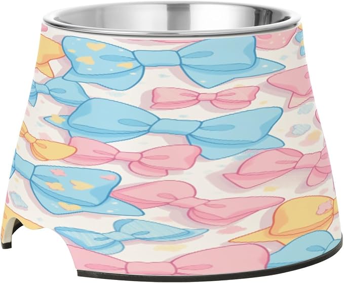 Blueangle Elevated Dog Bowls with Stainless Steel - Non-Slip 2.3 Cup High Capacity Pet Dish for Spinal Health & Colorful Bow Design（16）