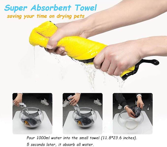 Dog Bath Towel - Super Absorbent Microfiber Dog Towel for Small Medium Large Dogs and Cat, Yellow & Grey 19.7" x 39.4"