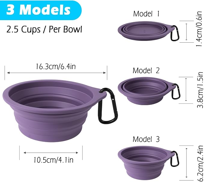 PetBonus Collapsible Dog Bowls, 2 Pack, Black, Dark Purple