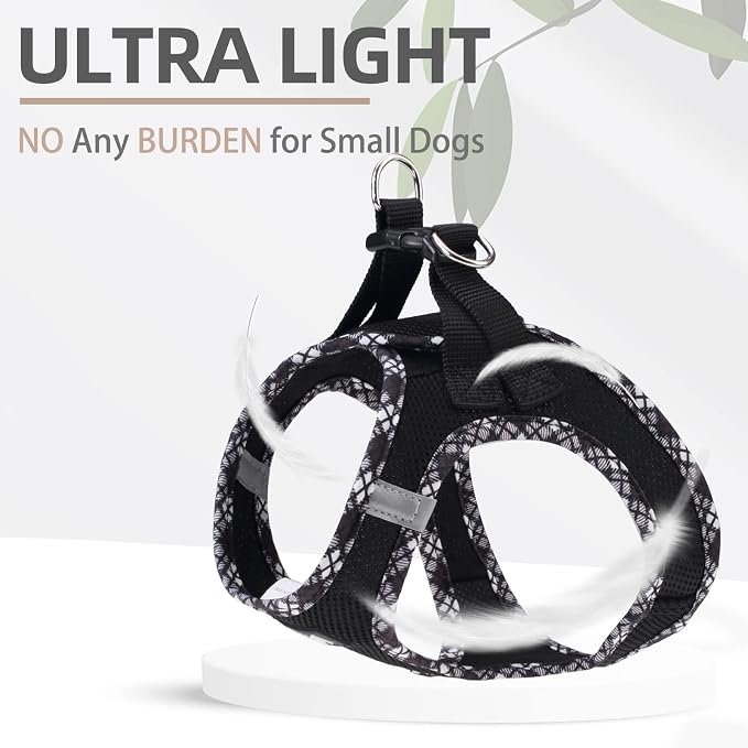 PUPTECK Dog Harness and Leash Set for Small Medium Dogs No Pull Step-in Soft Mesh Puppy Cat Vest Harnesses Reflective at Night, Black XS
